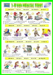 English Worksheet: First series of 3-Word Phrasal Verbs. Exercises (Part 2/3). Key included!!!