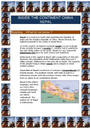 English Worksheet: Inside the continents China - Nepal (7 pages)