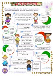 English Worksheet: New Years resolutions dialogues - focus on Grammar: will future