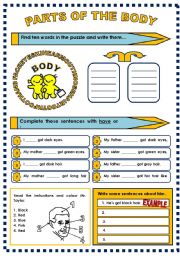 English Worksheet: PARTS OF THE BODY