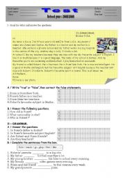 English Worksheet: elementary reading comprehension