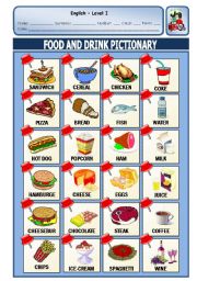 English Worksheet: FOOD AND DRINKS PICTIONARY