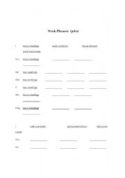 English worksheet: Work Phrases (with Present Tense)