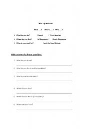 English worksheet: WH questions