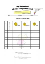 English Worksheet: Behaviour grid!