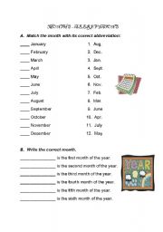 English Worksheet: Months - Abbreviations and Ordinal Position
