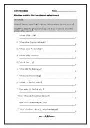 English Worksheet: Indirect Questions