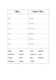 English worksheet: I like/I dont like