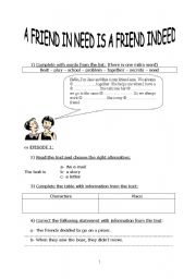 English Worksheet: a friend in need is a friend indeed