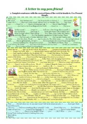 English Worksheet: A letter to my penfriend-present simple