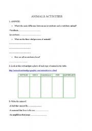 English worksheet: ANIMALS ACTIVITIES