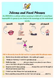 English Worksheet: Body Parts. Idioms & Fixed Phrases (+keys)