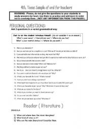 English worksheet: sample for oral 