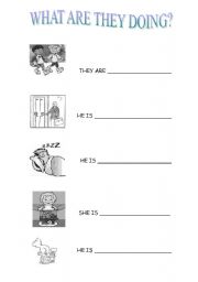 English Worksheet: present continuous for kids