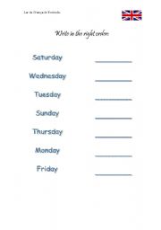 English Worksheet: Put the Days of The Week in the Right Order