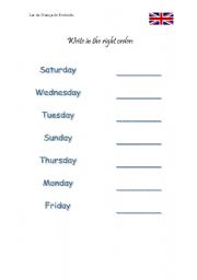 English worksheet: Put the Days of The Week in the Right Order