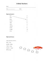 English worksheet: Ordinal Numbers