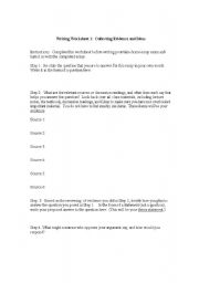 English Worksheet: Writing Worksheet: Collecting Evidence and Ideas