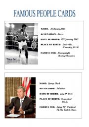 English Worksheet: Famous People Cards (1)