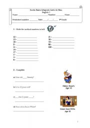 English worksheet: Age and Numbers