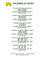 English Worksheet: THE WHEELS ON THE BUS - lyrics