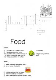 English worksheet: crossword food