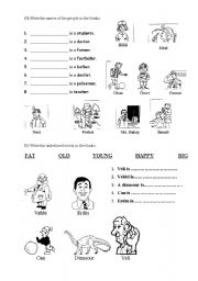 worksheet for young learners ABOUT JOBS,ADJECTIVES