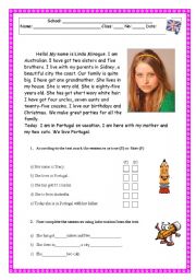 English Worksheet: Reading Comprehension Test/Worksheet - Family/Physical description