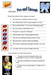 English Worksheet: too and enough. revision