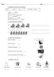 English worksheet: expressions, shapes, and numbers