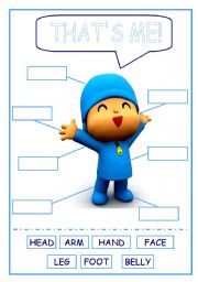 English Worksheet: Body parts with Pocoyo