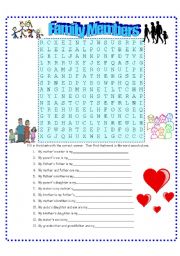 English Worksheet: Family Members Wordfind