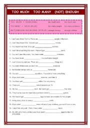 English Worksheet: Too and Enough with nouns