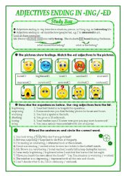 English Worksheet: Adjectives ending in- ing / ed