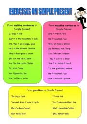 English Worksheet: EXERCISES ON SIMPLE PRESENT