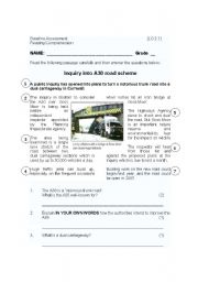 English Worksheet: Reading Comprehension - Theme Transport/ road accidents