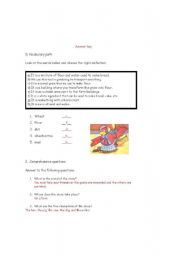 English Worksheet: The Little Red Hen - test correction key