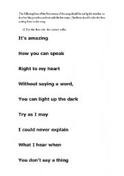 English Worksheet: WHEN YOU SAY NOTHING AT ALL - SONG BY RONAN KEATING