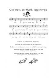 English Worksheet: song body parts one finger one thumb keep moving