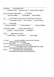 English worksheet: multiple choice questions on tenses
