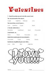 English Worksheet: Valentines day