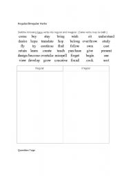 English Worksheet: regular/ireegular verbs