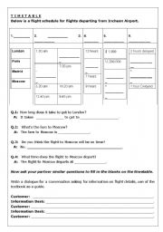 English worksheet: Reading a flight timetable