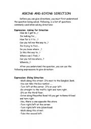 English Worksheet: ASKING AND GIVING DIRECTION