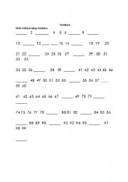 English worksheet: Numbers 1-100