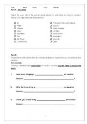 English worksheet: Giving advice:  Travel Advice