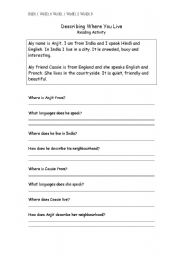 English Worksheet: Describing Where Ou Live - Reading