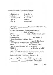 English worksheet: phrasal verbs