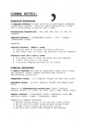 English Worksheet: Using Commas in Compound and Complex Sentences