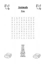 English worksheet: Pets Word Search